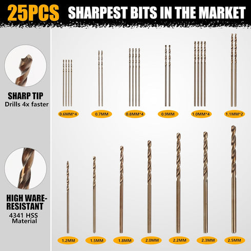 Mulwark Precision Pin Vise Hand Drill Set 25 Pcs - Premium Manual Small Hand Drill with HSS Micro Twist Bits for Jewelry, Wood, Plastic, and More ...