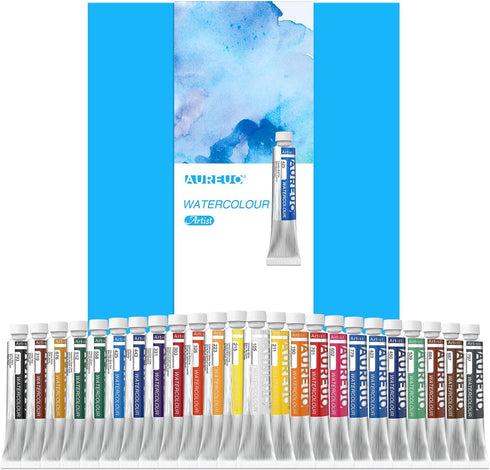 AUREUO Artist Grade Watercolor Paint Set 24 Colors x 0.27 fl oz / 8ml - Non-Toxic Watercolor Tubes for Professional Artists...