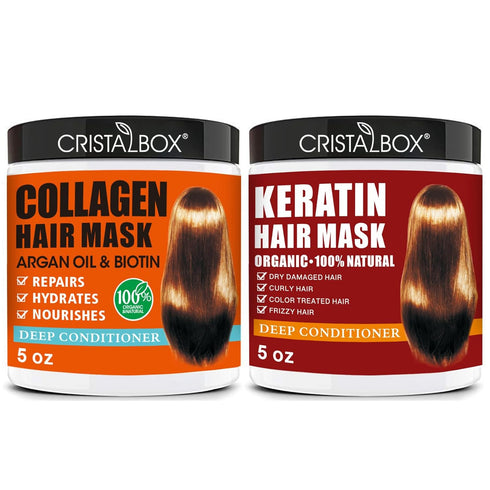 2 Pack Collagen Hair Mask & Keratin Hair Mask,Hydrating Argan Oil Hair Repair Treatment Deep Conditioner Hair Protein Treatment for Dry Damaged Ha...