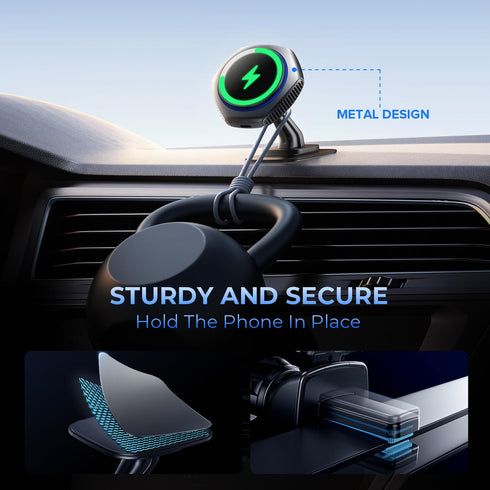for MagSafe Car Mount Charger, JOYMASS 15W Zinc Alloy Magnetic Wireless Car Charger Phone Holder Mount Fits iPhone 15 Pro Plus Max 14 13 12 Magsaf...