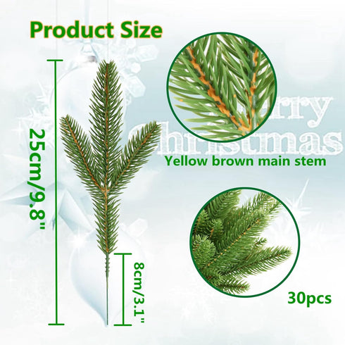 30pcs Artificial Pine Branches Green Plants Pine Needles DIY Accessories for Garland Wreath Christmas and Home Garden Decor...