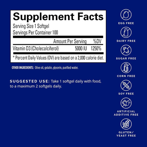 BrainMD by Dr Amen Vitamin D3 5000 - 100 Softgels - High Potency Cholecalciferol - Gluten Free - 100 Servings...