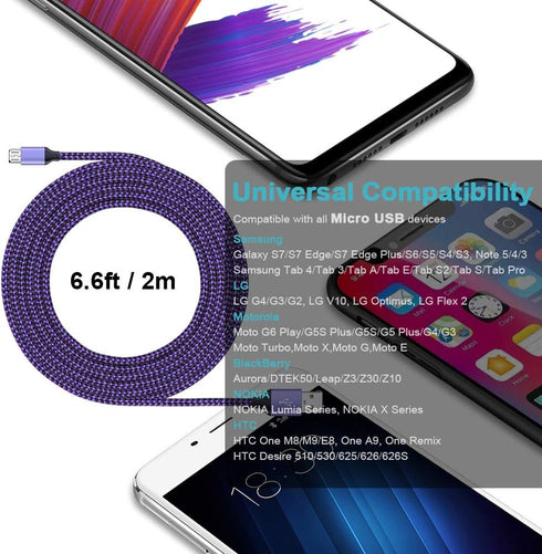 Android Charger, 2-Pack Fast Charger Android Phone Fast Charging 6FT Micro USB Charger Cable for Samsung Galaxy S5 S6 S7 Edge J7V J7 J3 Orbit J3V ...