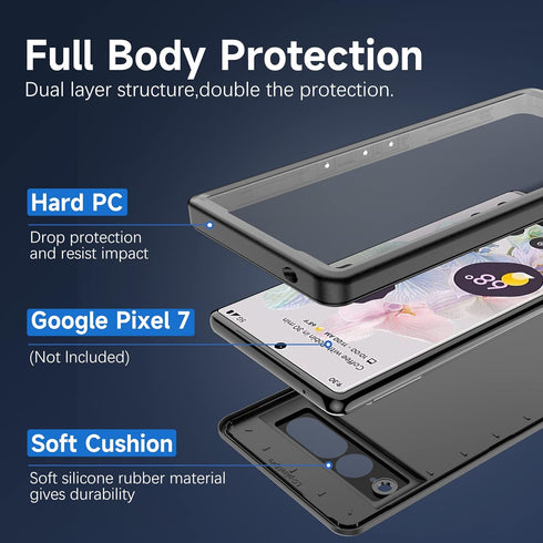 Google Pixel 7 Pro Case Waterproof, IP68 Certified Waterproof Shockproof Built-in Screen Protector Full Body Case for Pixel 7 Pro 2022 (Black)......