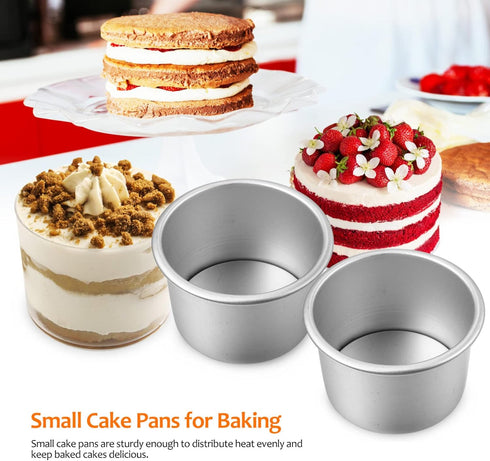 HOMSFOU 2 Inch Cake Pan Set of 4 Aluminum Alloy Round Cake Baking Pans Small Cake Pans for Cupcake Brownies Souffle Pie Muffins Cheesecake...