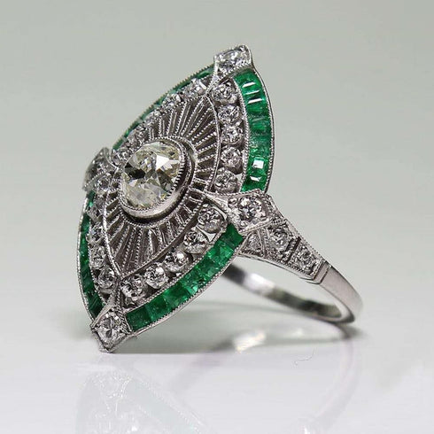 Vsoruln Evil Eye Rings 925 Sterling Silver Emerald Ring Cocktail Rings Anillos Para Mujer Oval Cut Green Gem Cubic Zirconia Promise Ring CZ Eterni...