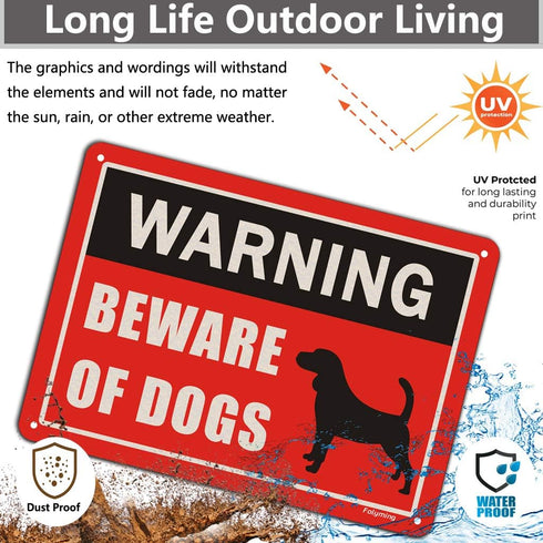 2 Pack Beware of Dog Signs 10 x 7 Inches Metal Dogs Warning Sign for Fence Yard Door Gate Lawn Reflective Sturdy Rust Aluminum Waterproof Easy to ...