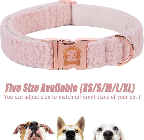 MR. CHUBBYFACE Winter Dog Collar Adjustable Christmas Pet Collar Pink Fleece Dog Collar for Small Medium Large Dogs...