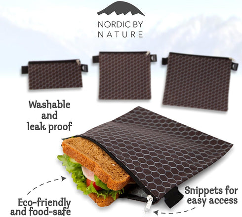 Nordic By Nature 4 Pack - Reusable Sandwich Bags Dishwasher Safe BPA Free - Durable Washable Quick Dry Cloth Baggies -Reusable Snack Bags School L...