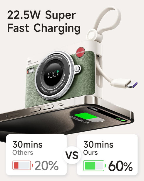 Portable Charger 10000mAh PD22.5W Fast Charging Power Bank with Built-in Cables, LED Display USB C Battery Pack Compatible with iPhone, Samsung, A...