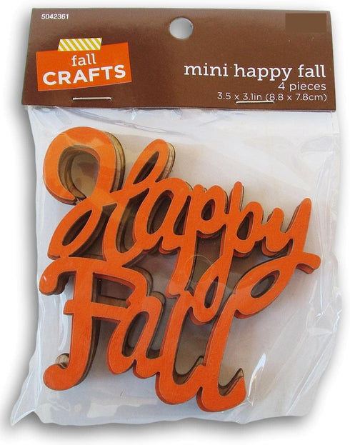 Happy Fall Painted Wood Cutout Shapes - 4 Pieces - for Craft, Decor, Scrapbooking, and More...