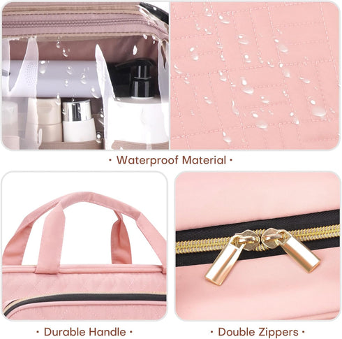 8L Travel Toiletry Bag with Jewelry Organizer for Women - 2.1 GAL Water-resistant Makeup Cosmetic Bag With Hanging Hook for Accessories Shampoo Fu...