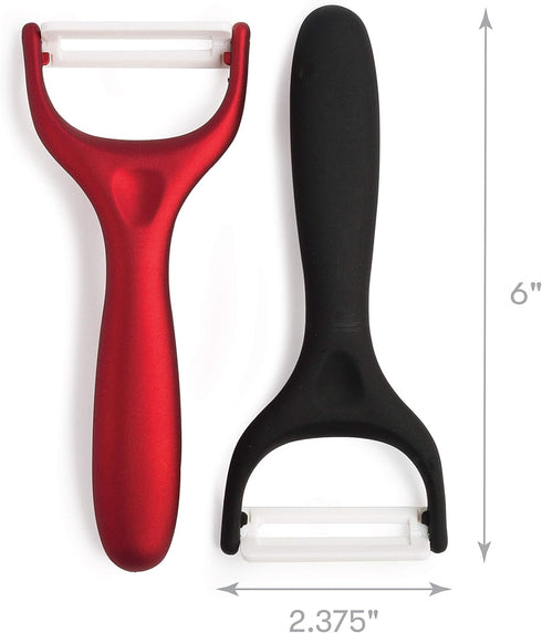 Cooking Light Ceramic Peeler Set with Ultra Sharp and Durable Blades, Ergonomic Handles Black and Red Kitchen Tools, 2 Piece, Black/Red...