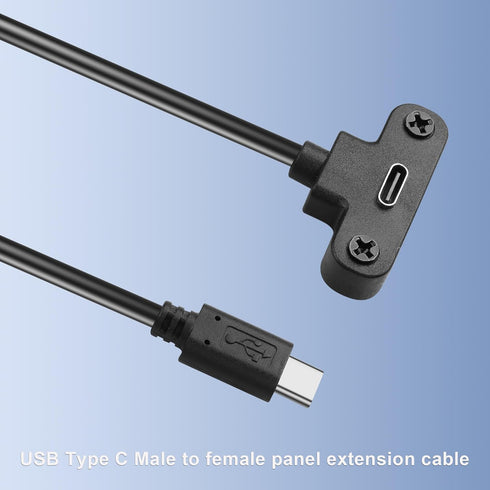 USB 2.0 Tyep C Panel Mount Adapter Cable 90 Degree Angle USB C Male to Female Extension CableUSB 2.0 Type C Cable with Panel Mount Screw for Lapto...