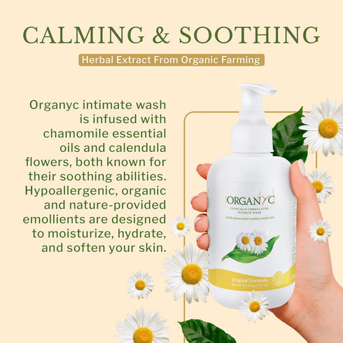 Organyc Feminine Intimate Wash for Sensitive Skin with Chamomile, Free from Chlorine, Parabens, SLS/SLES, and Synthetic Perfumes 8.5 Fluid Ounce...