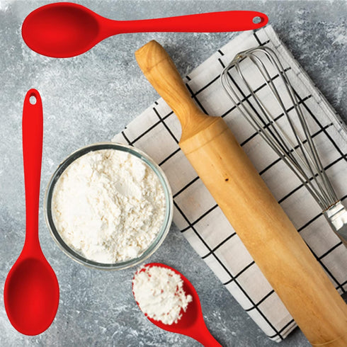 Silicone Spoons for Cooking, Serving Spoons Silicone Cooking Spoons for Mixing, Stirring & Basting, 10 INCHES, Nonstick Heat Resistant (3 PCS Red)...