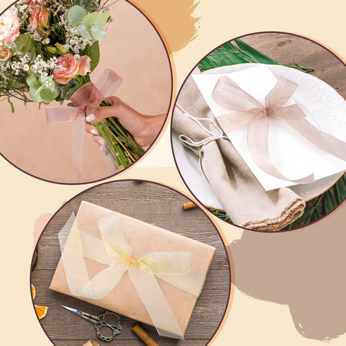 Sheer Ribbon Organza Ribbon 1 Inch x 150Yd 6 Rolls Brown Sheer Chiffon Ribbon Sheer Organza Ribbon Clear Fabric Ribbon for Gift Wrapping Wedding B...