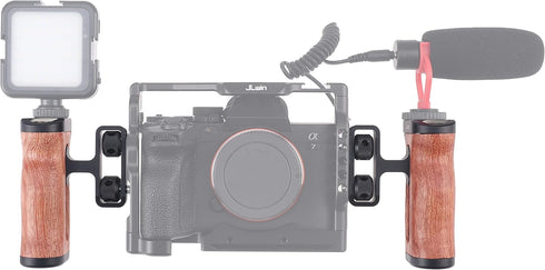 Fotga Wooden Side Handle Grip with 1/4"-20 Mount Holes Cold Shoe for DSLR Mirrorless Video Camera Cage Microphone Built-in Wrench,Adjustable Up an...