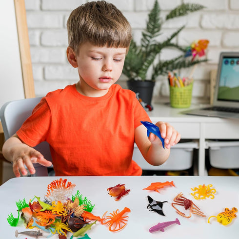 OuMuaMua 33 Pack Sea Animal Figure Toys Plastic Mini Ocean Animals Realistic Small Sea Creature Figure Toys Fake Under The Sea Creatures Bath Toys...