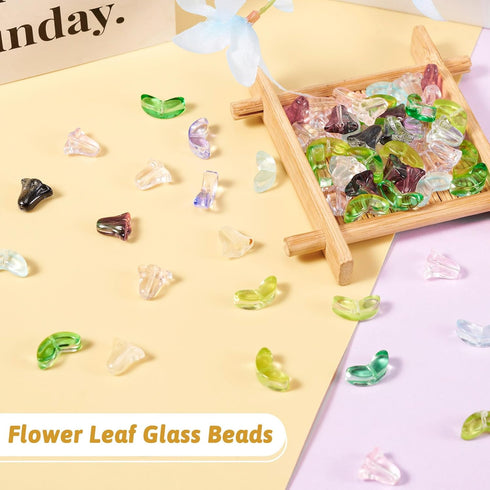 Craftdady 200Pcs Glass Flower Beads Lampwork Leaf Beads Colorful Crystal Floral Charms Cute Fun Beads for Crafts DIY Earrings Jewelry Making Suppl...