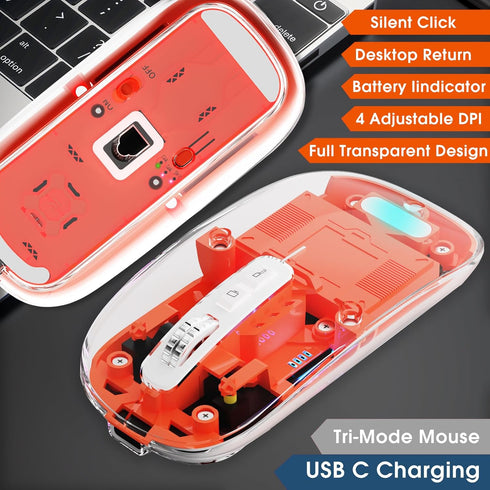 Bluetooth Wireless Mouse,4 Modes Mouse(BT5.2 & BT3.0 + USB-A & USB Type-C Mouse for Mac/MacBook Pro/MacBook pro/MacBook Air/PC/Mac/Laptop/Apple/ip...