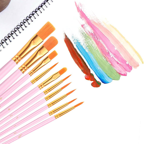 AROIC Acrylic Paint Brushes, 6 Packs/60 pcs Nylon Hair Paint Brush Set for All Purpose Oil Watercolor Painting Artist Professional Kits (Pink)...