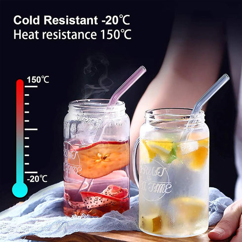 10 Pack Reusable colorful Glass Straws, 8" Shatter-Resistant Bent Drinking Straws for Smoothies, Milkshakes, Hot/Cold Drinks, with 2 Cleaning Brus...