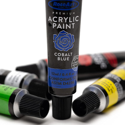 RoseArt Premium Paint Set – 12 Count Acrylic Paints for Canvas, Wood, Ceramic and Fabrics – Craft Painting Supplies for Casual to Professional Art...