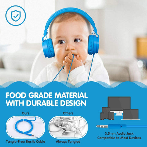 Licorne Lightweight Stereo Folding Wired Headphones for Kids Adults,On-Ear Comfortable Earphones for Child, Adjustable Headband Headset for Cellph...