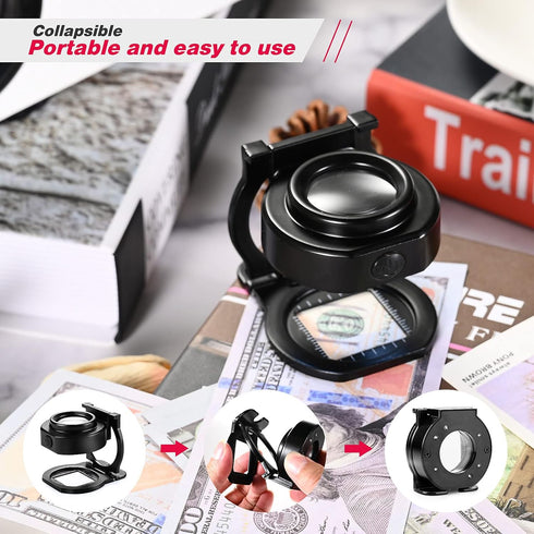 25X Loupe Magnifier with 6 Light, USB Rechargeable Three-Folding Desktop Portable Metal Eye Loupe Scale Sewing Magnifing Glass for Textile Optical...