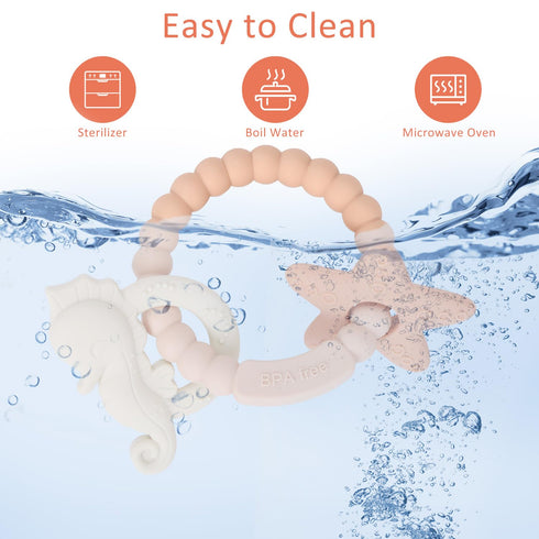 Silicone Teething Ring Toy, Baby Teether Toys with Rattles, BPA Free Sensory Chew Toys for Babies 3-6-12 Months to Soothe Sore Gums, Great Shower,...