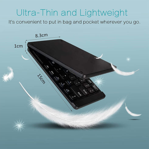 Foldable Bluetooth Keyboard, Portable Wireless Keyboard Rechargeable Full Size Ultra Slim Folding Keyboard Compatible iOS Android Windows Smartpho...