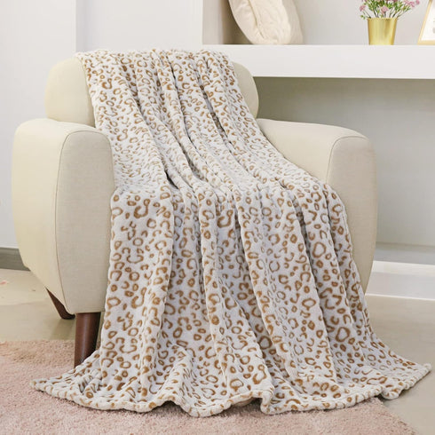 FY FIBER HOUSE Cheetah Print Blanket Flannel Fleece Throw Blanket with 3D Leopard Print, 50"X60", Brown...