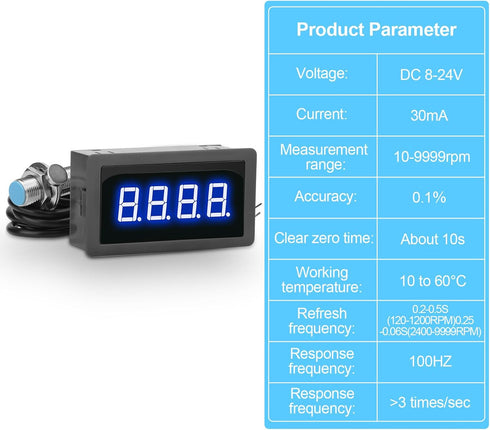 EEEkit 4 Digital Blue LED Tachometer, RPM Speed Meter Digital Motor with Hall Proximity Switch Sensor NPN for Conveyor Belts...