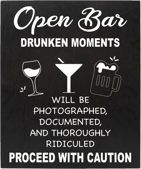 JennyGems Open Bar Hanging Wood Sign | Drunken Moments Will Be Photographed Documented and Thoroughly | Funny Wedding Reception Decor Sign | Birth...