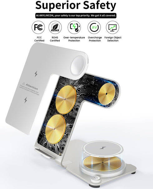 Wireless Charger, Aluminum Alloy 3 in 1 Wireless Charging Station for Apple iPhone/iWatch/Airpods,iPhone15 14,13,12,11 (Pro, ProMax)/XS/XR/XS/X/8(...