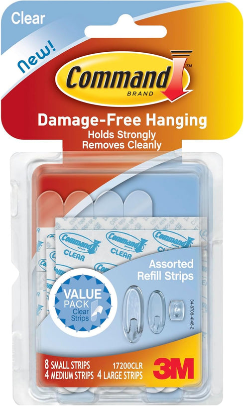 Command 17200CLR Plastic Refill Strips, Assorted Size, Clear...