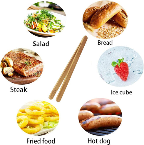 7 Inch Bamboo Kitchen Utensil Tongs, Reusable Bamboo Toast Tongs for Toast, Kimchi, Fruit and Tea, 8 Pcs....