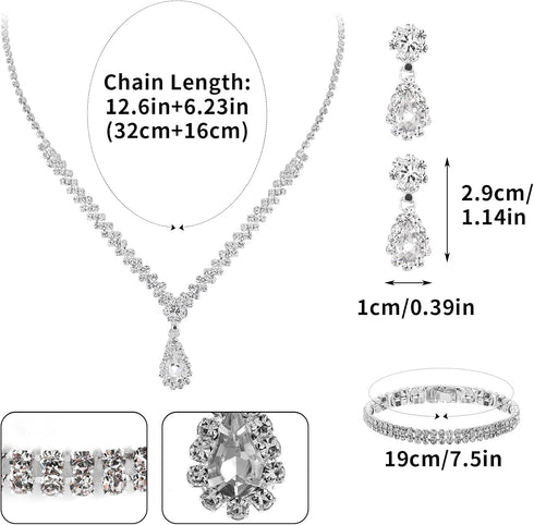 Yolev Bride Wedding Jewelry Set Wedding Rhinestones Necklaces Bridal Crystal Teardrop Dangle Earrings and Bracelet Bridesmaid Jewelry Accessories ...