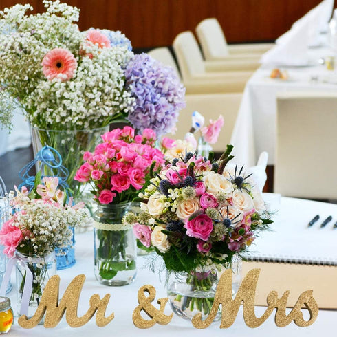Mrs & Mr Letters Decorative Signs - Sweetheart Table Wedding Decoration, Photo Props, Banner (Gold Glitter)...
