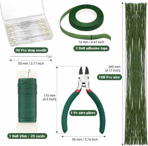 Floral Tape and Floral Wire, Paxcoo Floral Arrangement Kit with Green Floral Tape and Floral Wire, Boutonniere Flower pin, Wire Cutter for Wreath ...