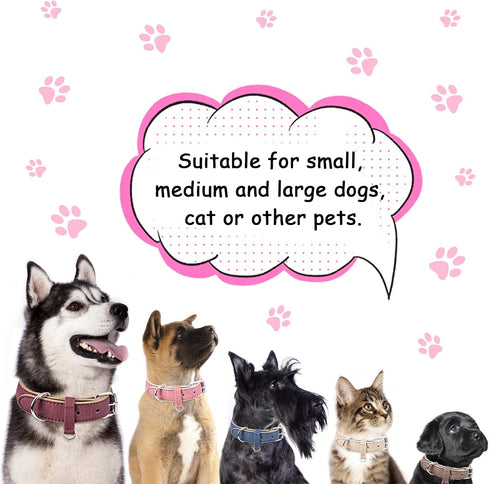 Dog Collar for Small Medium Large Dogs Pet Collars Girl Boy, PU Stamping Leather Plaid Dogs Collar Adjustable Chihuahua Teacup Yorkie Puppy Collar...