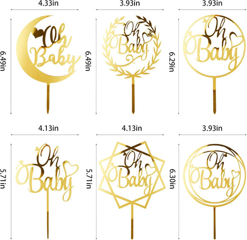 6Pcs Oh Baby Cake Topper Gold Acrylic Baby Shower Cake Decorations for Baby Girl Boy Birthday Cake Party Supplies Cake Toppers...