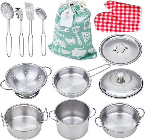 Play Pots and Pans Toys for Kids, Kitchen Playset Pretend Play Toys - Pretend Cookware Mini Stainless Steel Cooking Utensils Development Toys for ...
