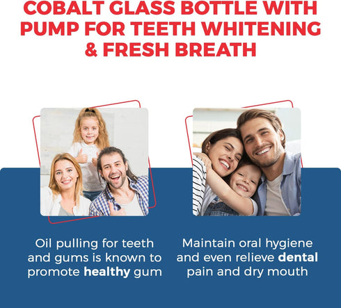 Ayurvedic Oil Pulling for Teeth and Gums | Organic Cinnamon Flavored Oral Rinse Mouthwash | Natural Essential Oils | Cobalt Glass Bottle Pump for ...