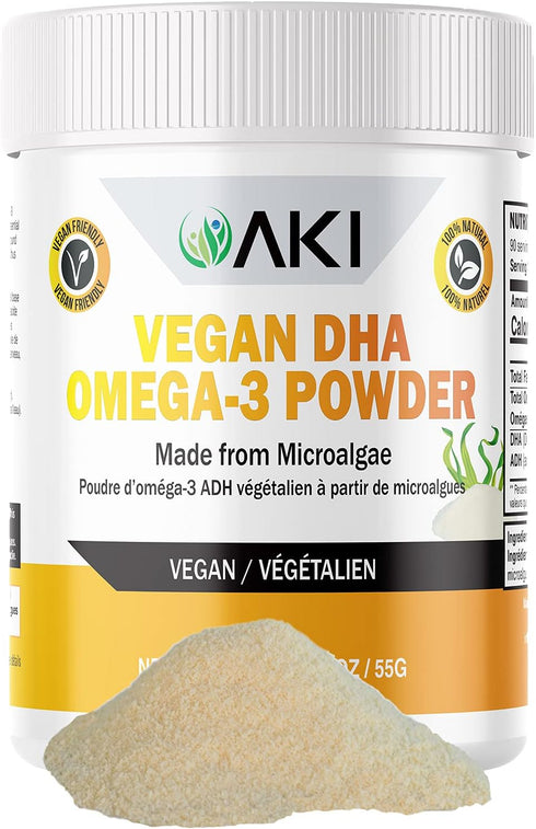 AKI Omega 3 DHA Micro Algae Powder Supplements - Plant-Based Keto Vitamin for Inflammation - Alternative to Fish or Krill Oil | Vegan & GMO-Free (...