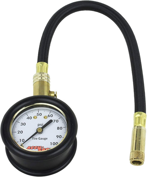 Accu-gage by Milton Dial Tire Pressure Gauge with Straight Air Chuck and 11 in. Braided Hose - ANSI Certified for Motorcycle/Car/Truck Tires (0-10...