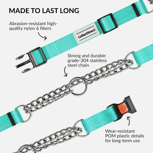 CollarDirect Martingale Dog Collar with Stainless Steel Chain and Quick Release Buckle - Reflective Collar for Large, Medium, Small Dogs - Mint Gr...