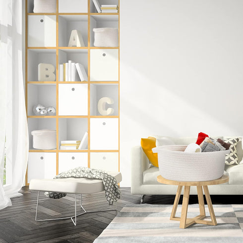 ABenkle Cute Small Woven Basket with Handles, 12"x 8" x 5" Rope Room Shelf Storage Basket Chest Box for Cat and Dog Toys, Empty Decorative Gift - ...