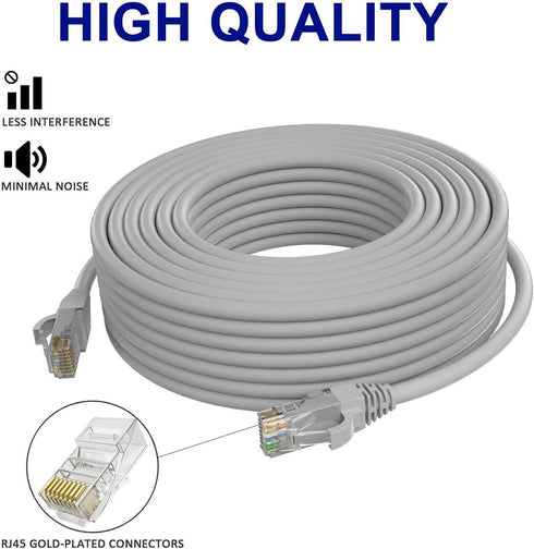 Adoreen Cat 6 Ethernet Cable 25 Ft-Gray, Outdoor & Indoor Snagless Long Round RJ45 Network Cable, POE, Soft Flexible Gbps Internet LAN Computer Pa...